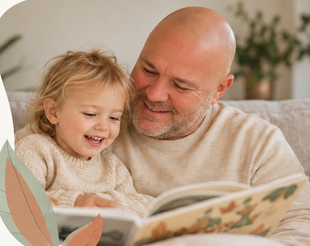 Vader leest samen met zijn jonge kind
